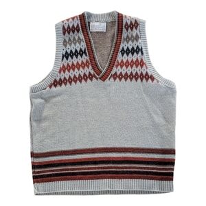 Vintage Sears Argyle Knit Sweater Vest Brown Pullover Medium